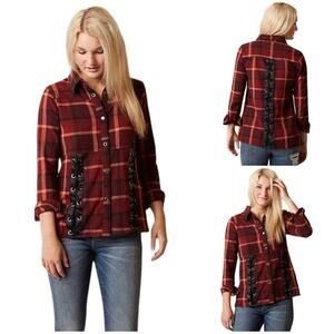 #T107 GILDED INTENT Lace-Up Shirt SZ M $53